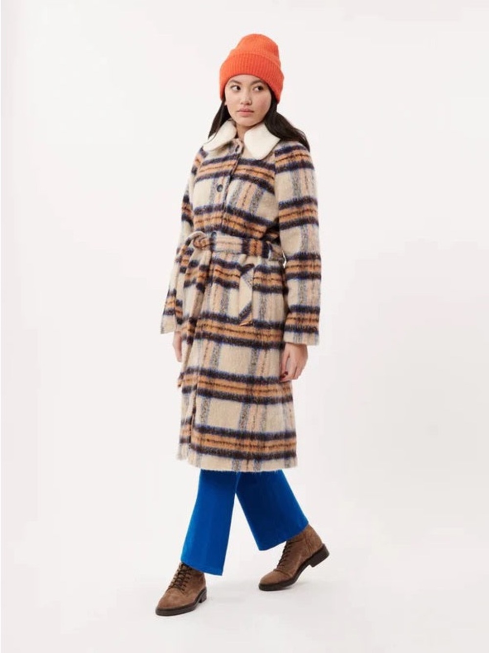 FRNCH Women’s Charline Woven Plaid Coat w/ Detachable Collar Size Medium NWT